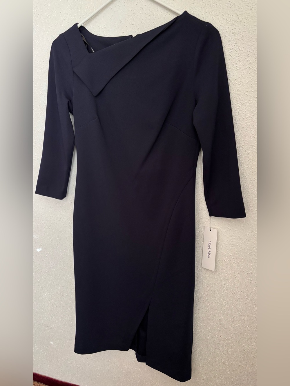 Calvin Klein Dark Navy Midi Dress with Asymmetric Neckline